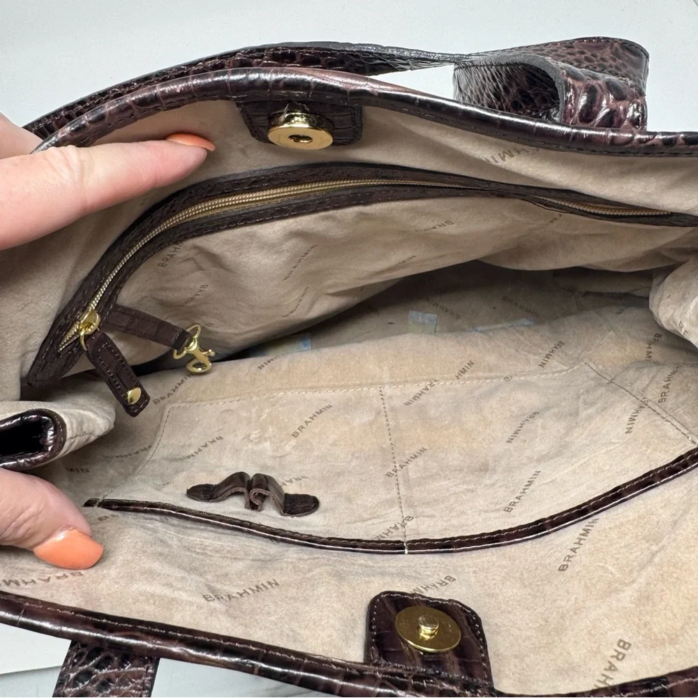 Brahmin Quartz Stanton Tote Pecan Melbourne Croc Leather NWOT